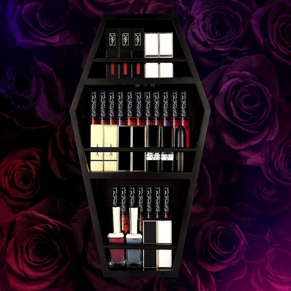 2 Piece Black Coffin Wall Shelf and Brush Holder - Picture 2 of 4